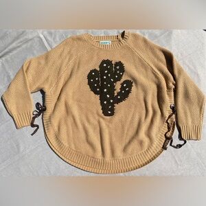 Cactus Knit Sweater with Round Hem Large